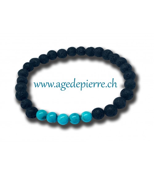 Bracelet en 5 Turquoises et  Laves avec perles de 4mm