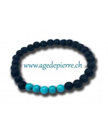 Bracelet en 5 Turquoises et  Laves avec perles de 4mm