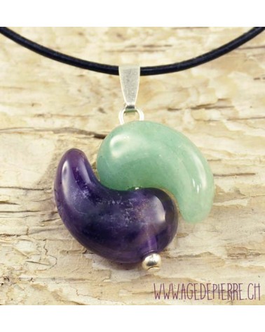 Pendentif Magatama monté en yin yang avec améthyste et aventurine