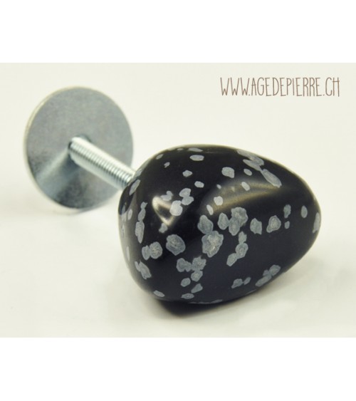 Bouton de meuble en obsidienne flocon de neige