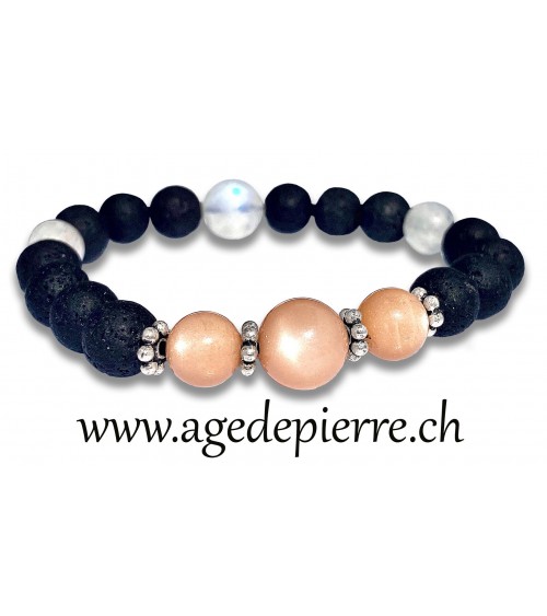 Bracelet "TANIA" 3 avec lave pierre de lune et labradorite blanche avec perles de 8 et 10mm