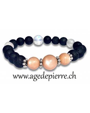 Bracelet "TANIA" 3 avec lave pierre de lune et labradorite blanche avec perles de 8 et 10mm