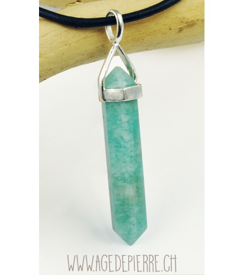 Amazonite pointe grande en pendentif monté en argent