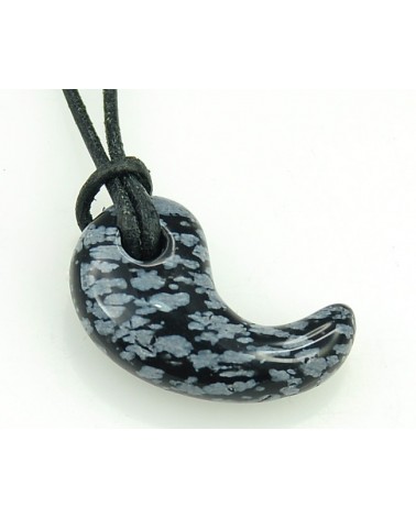Obsidienne flocon de neige Magatama montée en pendentif