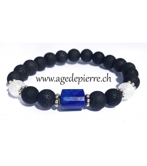 Bracelet "Gaïa"4 en lave avec lapis lazuli et Labradorite blanche