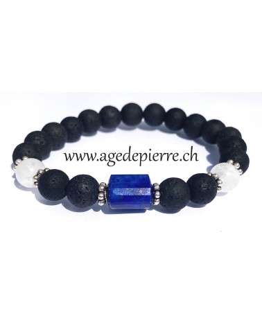Bracelet "Gaïa"4 en lave avec lapis lazuli et Labradorite blanche