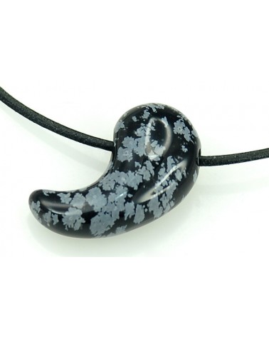 Obsidienne flocon de neige Magatama montée en pendentif