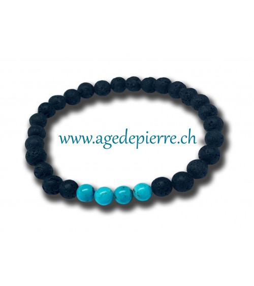 Bracelet avec 4 perles de turquoise et de lave de 4mm