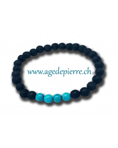 Bracelet avec 4 perles de turquoise et de lave de 4mm