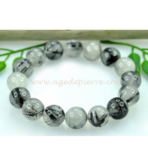 Quartz tourmaline bracelet avec perles de 12mm l'Âge de pierre Vevey