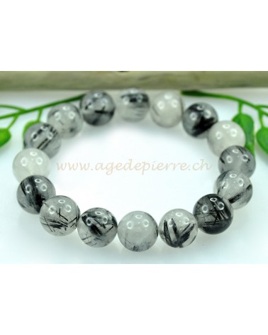 Quartz tourmaline bracelet avec perles de 12mm l'Âge de pierre Vevey