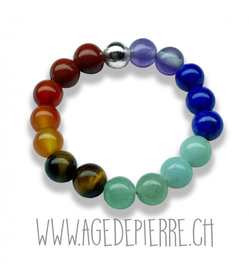 Bague Billes en pierres 7 chakras