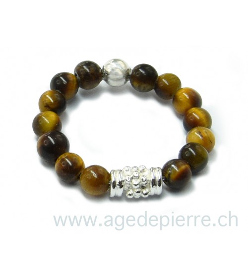 Bague billes en pierres d'Oeil de tigre et argent