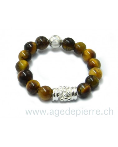 Bague billes en pierres d'Oeil de tigre et argent