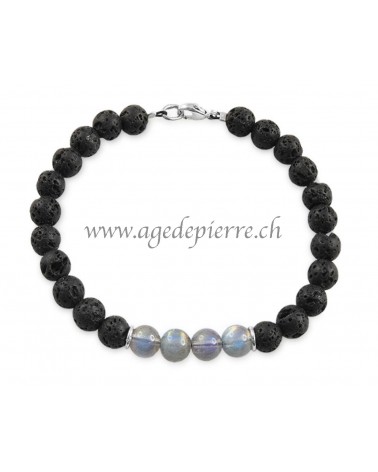 Bracelet en perles de lave et labradorite 6mm
