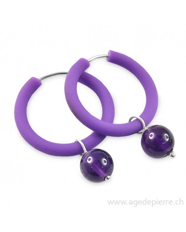 Boucles d'oreilles arc-en-ciel en caoutchouc violet et améthyste