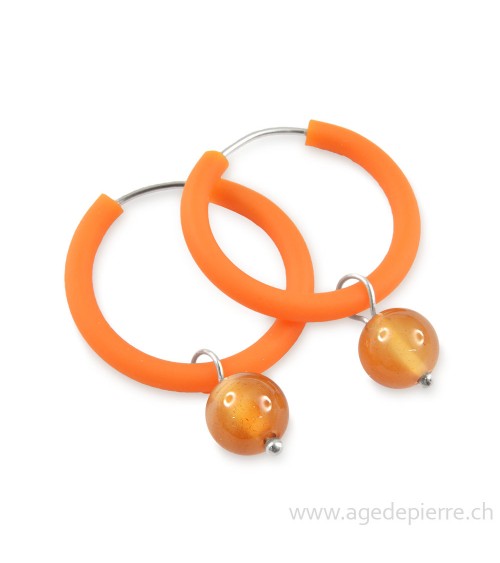 Boucle d'oreille arc-en-ciel en caoutchouc orange et cornaline boules