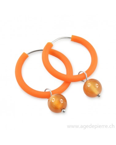 Boucles d'oreilles arc-en-ciel en caoutchouc orange et cornaline