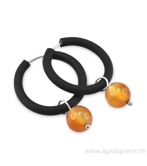 Boucles d'oreilles arc-en-ciel en caoutchouc noir et cornaline