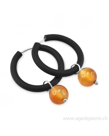 Boucles d'oreilles arc-en-ciel en caoutchouc noir et cornaline