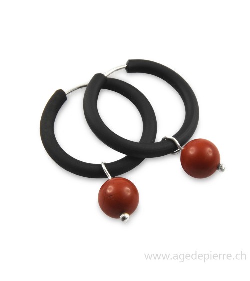 Boucles d'oreilles arc-en-ciel en caoutchouc noir et jaspe rouge