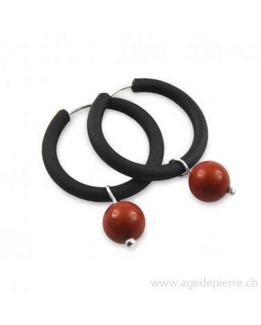 Boucles d'oreilles arc-en-ciel en caoutchouc noir et jaspe rouge