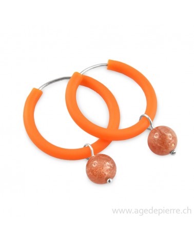 Boucles d'oreilles arc-en-ciel en caoutchouc orange et pierre de soleil