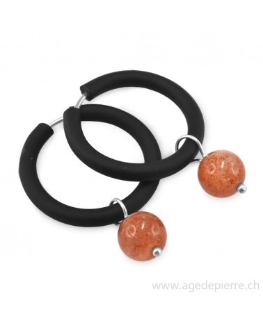Boucles d'oreilles arc-en-ciel en caoutchouc noir et pierre de soleil