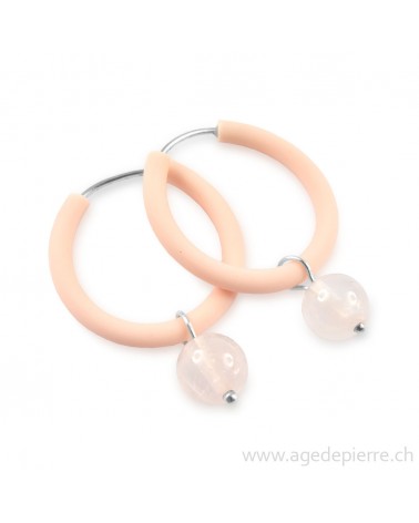 Boucles d'oreilles arc-en-ciel en caoutchouc et quartz rose