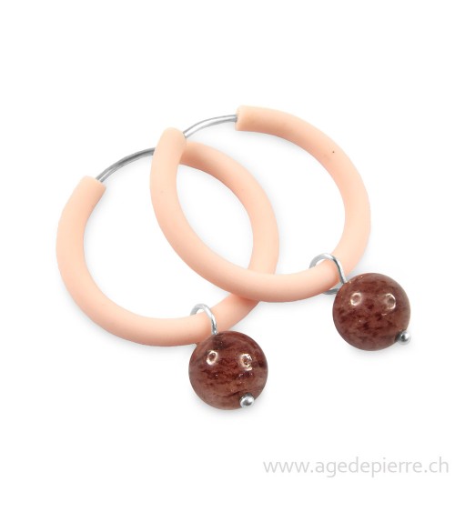 Boucles d'oreilles en caoutchouc rose et aventurine rouge