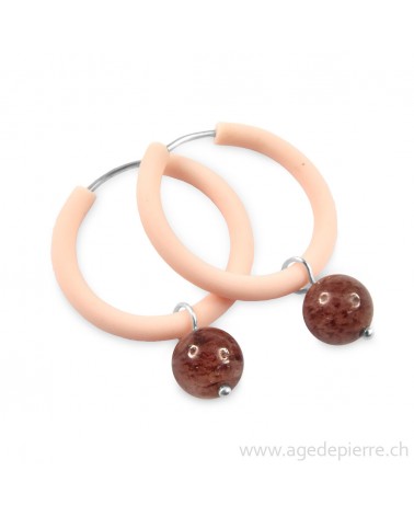 Boucles d'oreilles en caoutchouc rose et aventurine rouge