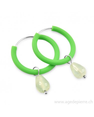 Boucles d'oreilles arc-en-ciel en caoutchouc vert et préhnite