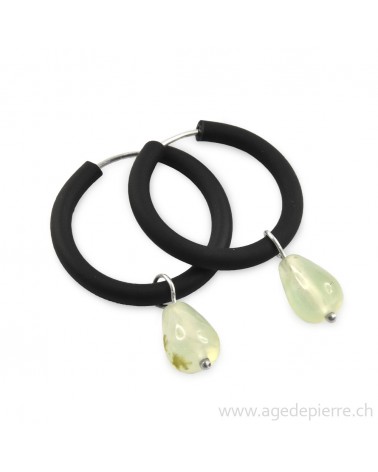 Boucles d'oreilles arc-en-ciel en caoutchouc noir et préhnite