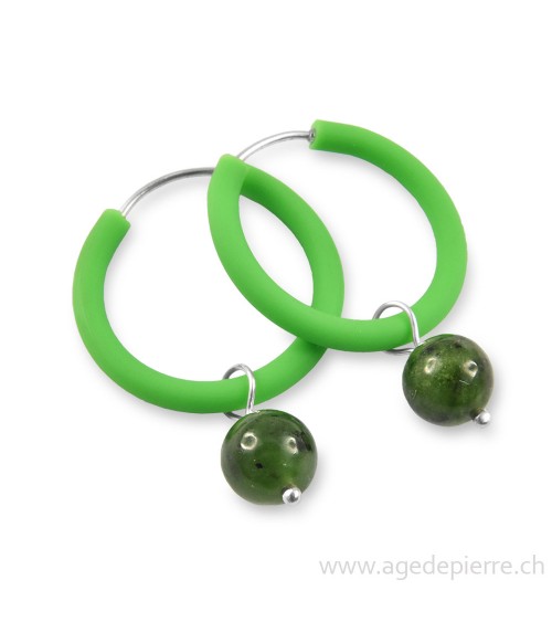 Boucles d'oreilles arc-en-ciel en caoutchouc vert et jade néphrite