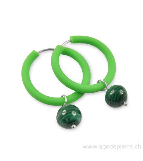 Boucle d'oreille arc-en-ciel en caoutchouc vert et malachite boules