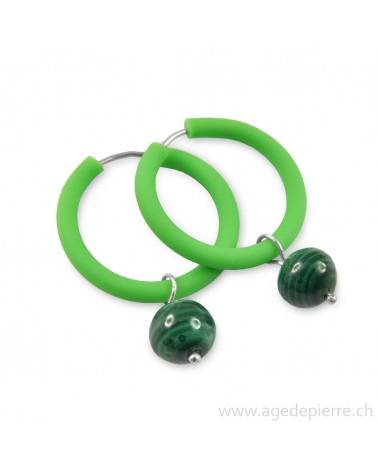 Boucles d'oreilles arc-en-ciel en caoutchouc vert et malachite