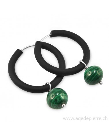 Boucle d'oreille arc-en-ciel en caoutchouc noir et malachite