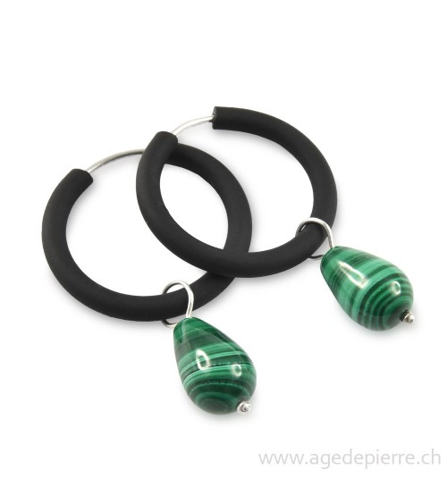 Boucles d'oreilles arc-en-ciel en caoutchouc noir et malachite