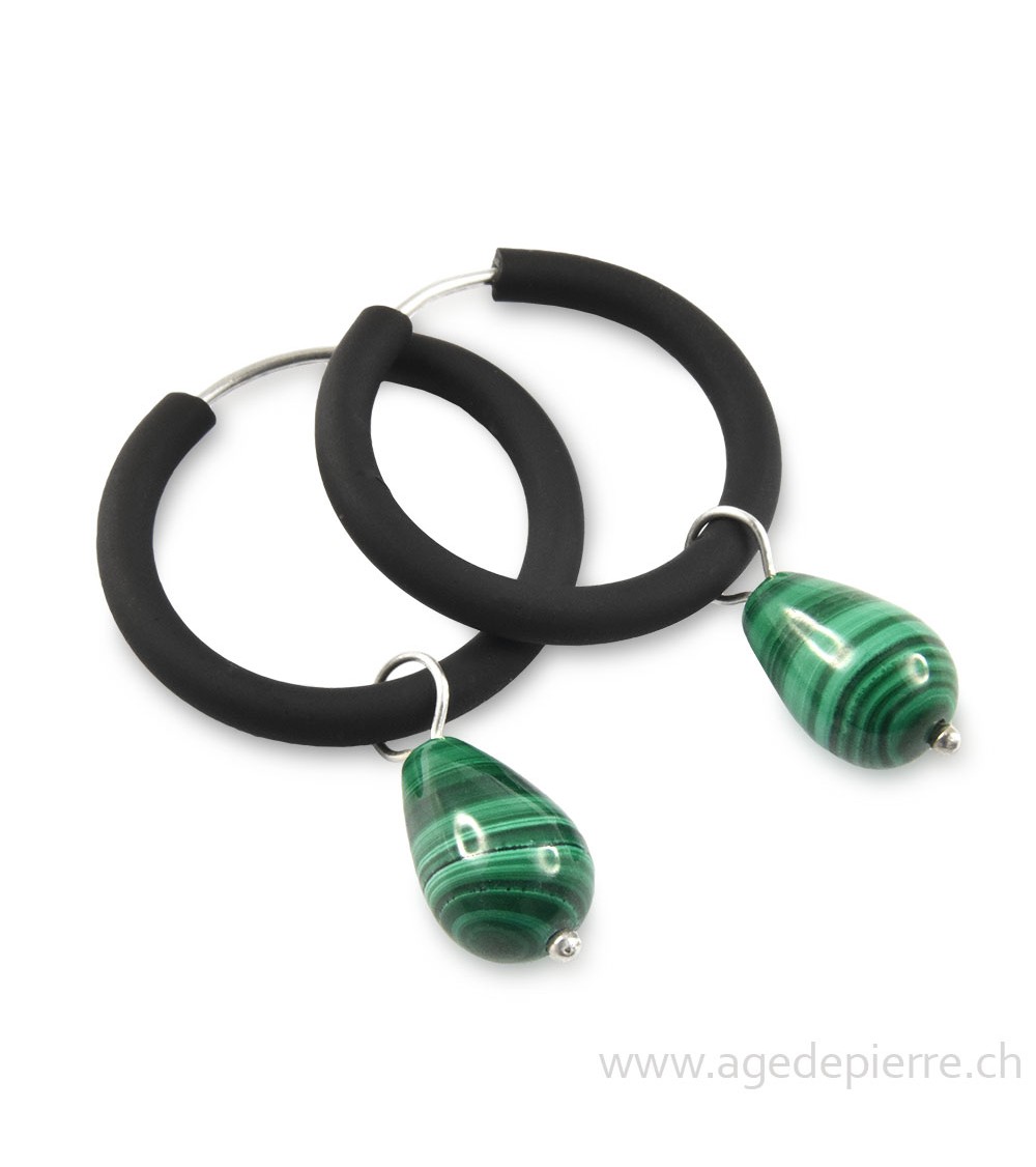 Boucles d'oreilles arc-en-ciel en caoutchouc noir et malachite