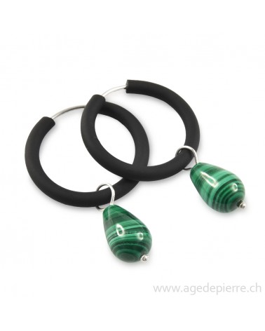 Boucles d'oreilles arc-en-ciel en caoutchouc noir et malachite
