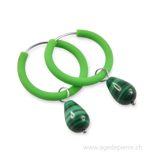 Boucle d'oreille arc-en-ciel en caoutchouc vert et malachite gouttes