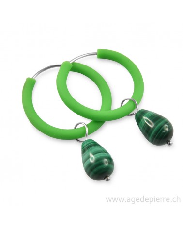 Boucle d'oreille arc-en-ciel en caoutchouc vert et malachite
