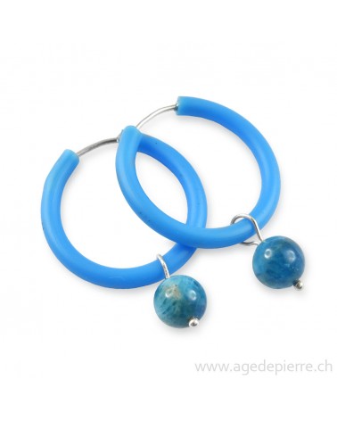 Boucles d'oreilles arc-en-ciel en caoutchouc bleu ciel et apatite