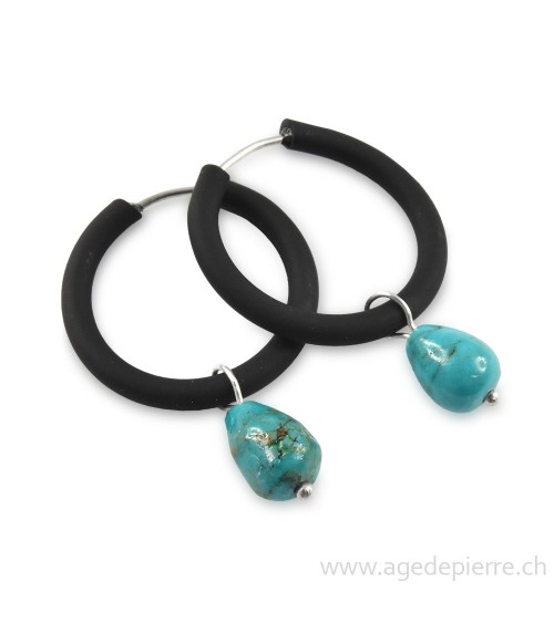 Boucles d'oreilles arc-en-ciel en caoutchouc noir et perle de turquoise