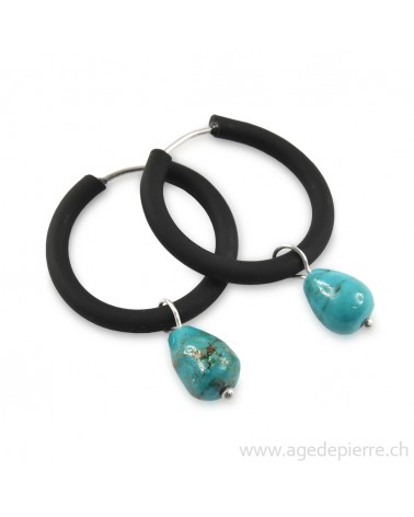 Boucles d'oreilles arc-en-ciel en caoutchouc noir et perle de turquoise
