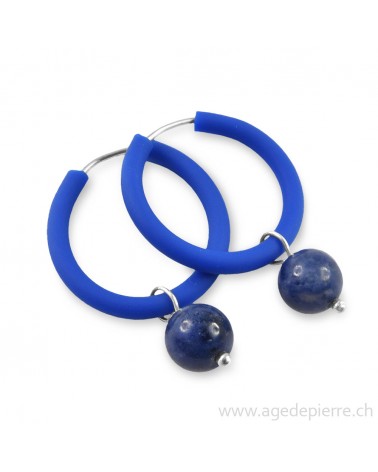 Boucles d'oreilles arc-en-ciel en caoutchouc bleu roi et sodalite l'âge de pierre vevey