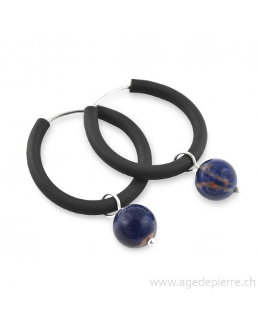 Boucles d'oreilles arc-en-ciel en caoutchouc noir et sodalite l'âge de pierre vevey