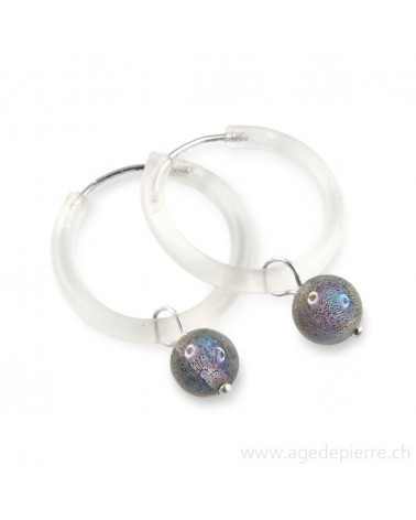 Boucles d'oreilles arc-en-ciel en caoutchouc transparent et labradorite