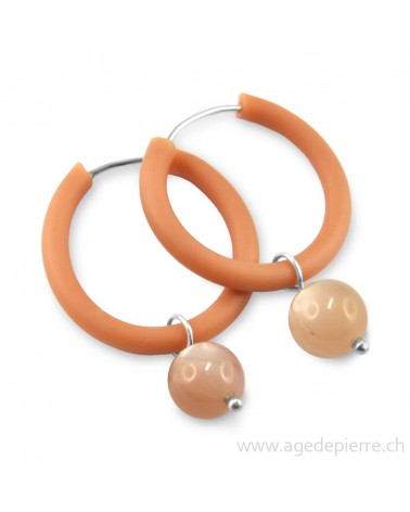 Boucles d'oreilles arc-en-ciel en caoutchouc beige et pierre de lune