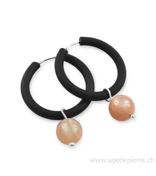 Boucles d'oreilles arc-en-ciel en caoutchouc noir et pierre de lune